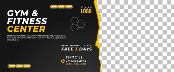 Gym, fitness, workout horizontal banner template design