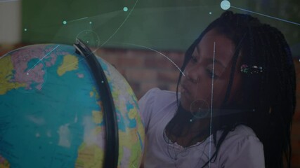Poster - Network of connections over diverse students learning geography using a globe at elementary school