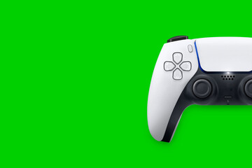 Wall Mural - Next Generation white game controller isolated on green background. Top view. Chroma Key.