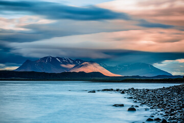 Wall Mural -  Iceland coast with sunset colors