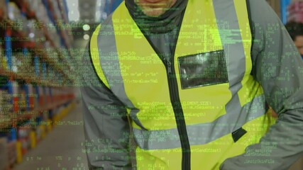 Poster - Animation of data processing over man in warehouse