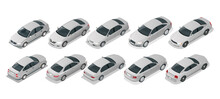 Isometric Car Sedan. Automobile Set. Urban Transport. Silver Sedan Car On White Background