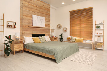 Wall Mural - Stylish room interior with big comfortable bed