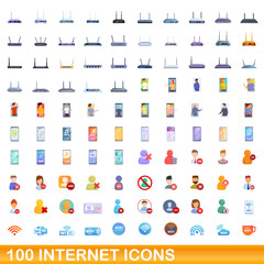 Poster - 100 internet icons set. Cartoon illustration of 100 internet icons vector set isolated on white background