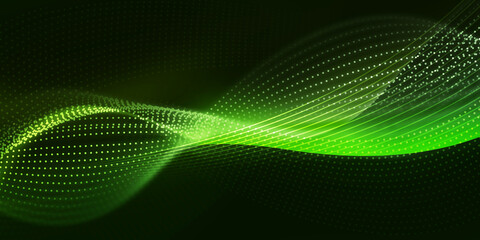 Poster - Modern Green Elegant Particle Dots representing futuristic technology concept background. New abstract waving dots and lines glowing backdrop