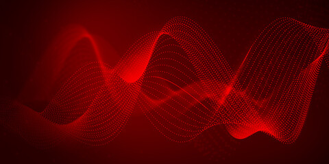 Poster - Red Waving Glowing Particles Loop Concept Abstract Modern Background Wallpaper. New glowing dot shapes abstract backdrop design
