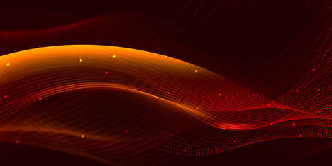 Poster - Technology Background Concept Dots connecting with lines, Modern abstract backdrop wallpaper. Red and Golden Combination gradient elegant shapes in futuristic concept