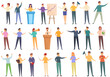 © nsit0108 - Motivational speaker icons set cartoon vector. Human discussion. Speech seminar