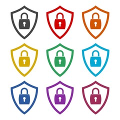 Wall Mural - Lock shield color icon set isolated on white background