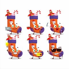 Wall Mural - Christmas socks with gift cartoon character with various types of business emoticons