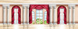 © Oleksandra - Vector rich palace interior, castle room background, luxury ballroom, marble floor, stone columns, arch. Royal baroque window entrance, architecture gallery hall, art museum. Classic palace interior
