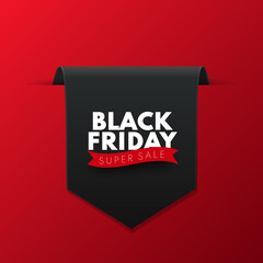 Poster - Black Friday Sale Banner with a black price tag isolated on a red background. Vector advertising banner