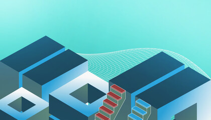 Aufkleber - Creative idea. Ladder of success of modern market leaders and business Concept on blue. banner, website, Copy Space,poster-3d Rendering