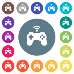 Poster - Wireless game controller flat white icons on round color backgrounds