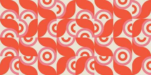 Leinwandbilder - Modern vector abstract  geometric background with circles, rectangles and squares  in retro scandinavian style. Pastel colored simple shapes graphic pattern.
