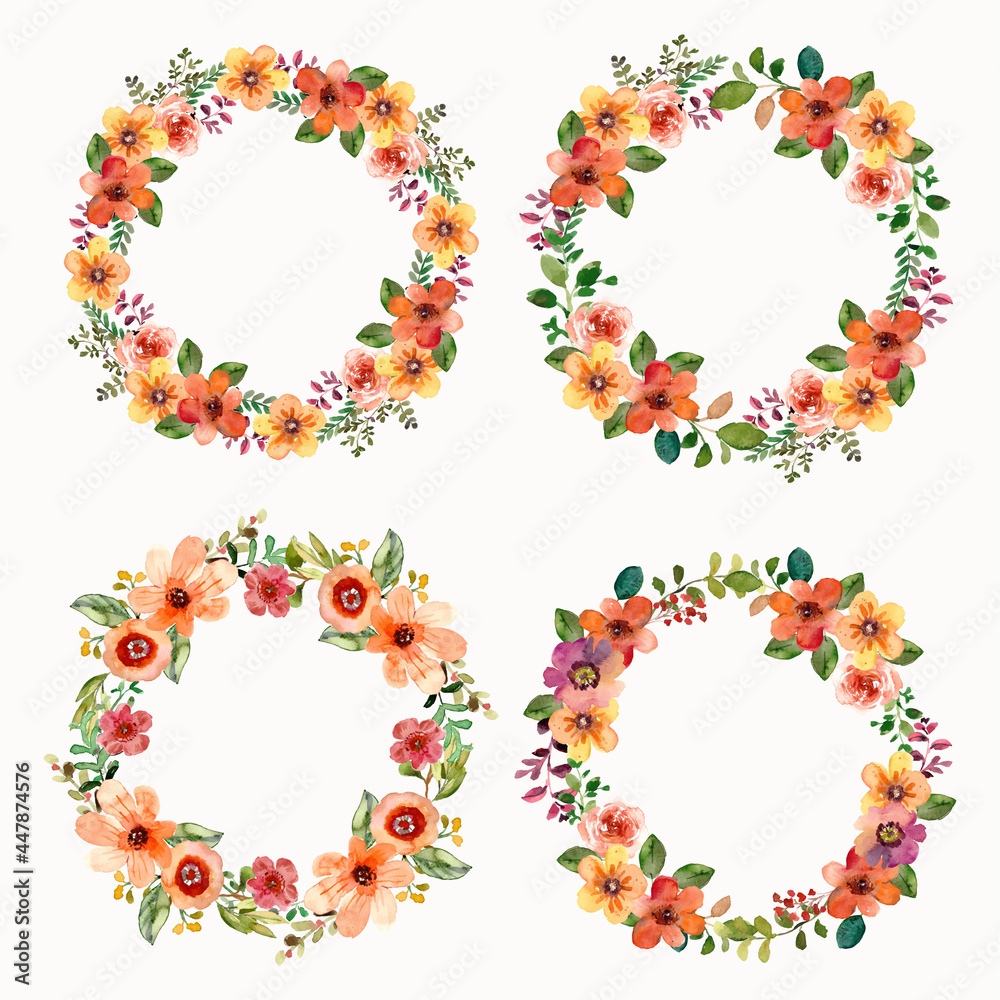 Watercolor floral wreath vector collection Stock Vector | Adobe Stock