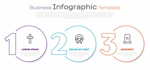 Sticker - Set line Christian cross, Memorial wreath and Grave with tombstone. Business infographic template. Vector