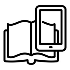 Poster - Interactive learning book search icon. Outline interactive learning book search vector icon for web design isolated on white background