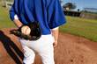 © Wavebreak Media - Midseccton of female baseball pitcher on sunny baseball field holding ball in glove during game