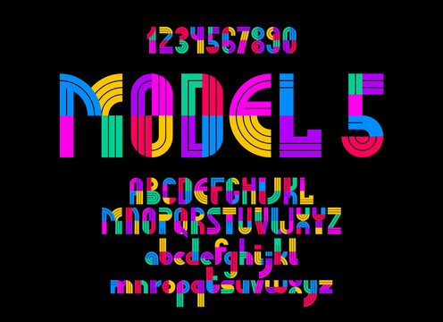 Kids alphabet, colorful geometric vector font, letters are easy to use for titles and logo creation, uppercase, lowercase and numbers.