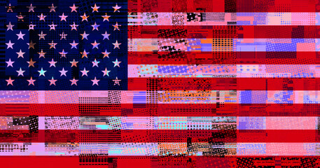 Poster - american flag with screen glitch effect.