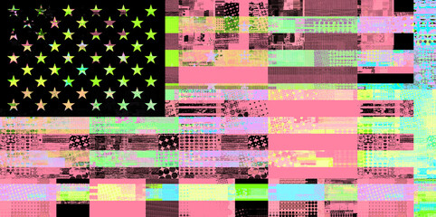 Poster - american flag with screen glitch effect.