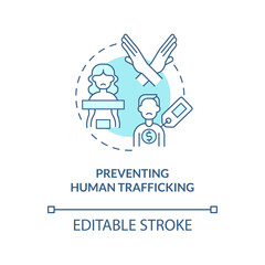 Wall Mural - Preventing human slavery blue concept icon. Stop human trade abstract idea thin line illustration. Abolish slavery and trafficking. Vector isolated outline color drawing. Editable stroke