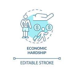 Wall Mural - Economic hardship blue concept icon. Human exploitation cause abstract idea thin line illustration. Poverty and debts leads to slavery. Vector isolated outline color drawing. Editable stroke
