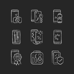 Poster - phone repair chalk white icons set on dark background. device problem and recovery. network connecti
