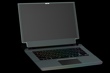 Fototapete - 3d rendering of modern gaming colorful laptop on black background