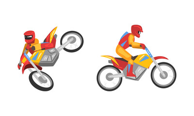 Sticker - Freestyle Motocross with Motorcycle Rider Performing Jumps and Stunt Vector Set