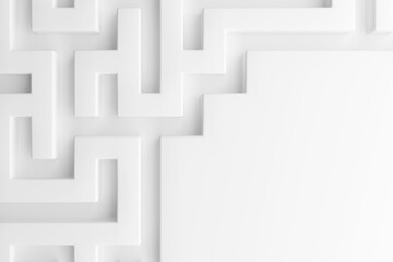 Fototapete - White abstract background, labyrinth with rectangular passages as a concept of finding the right way in business. 3d rendering