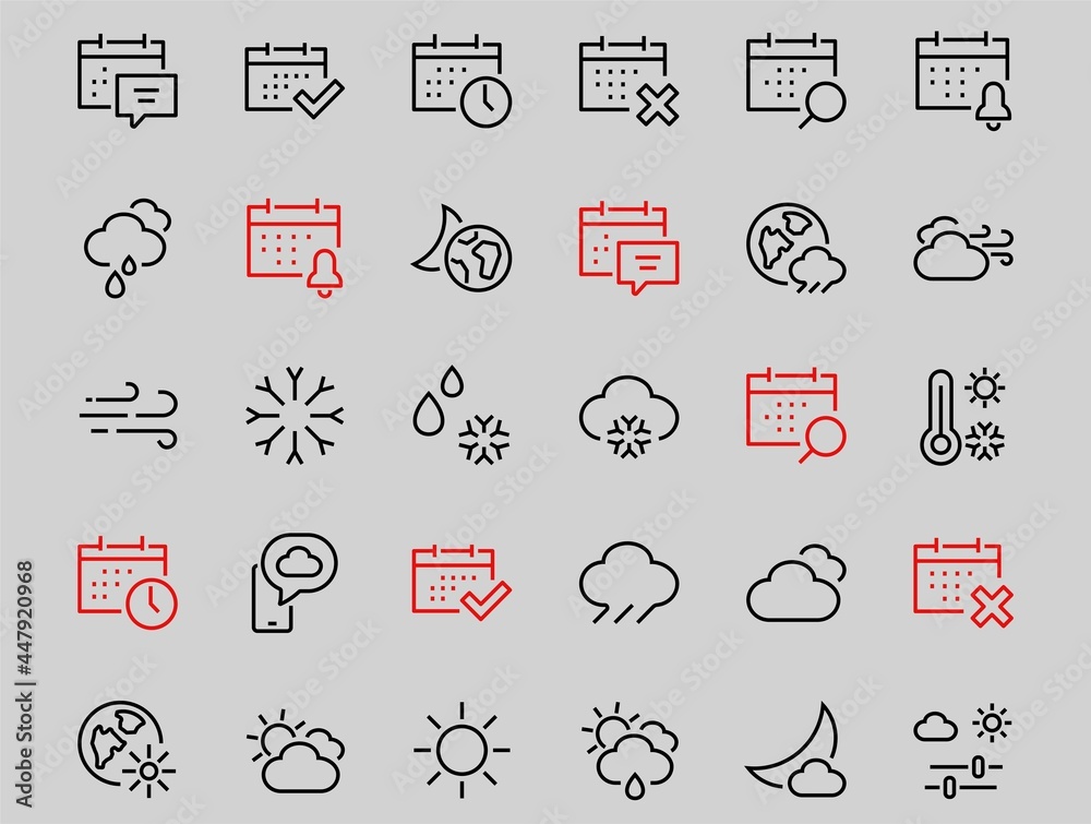 WEATHER set of icons, icons such as weather forecast and clouds, wind ...