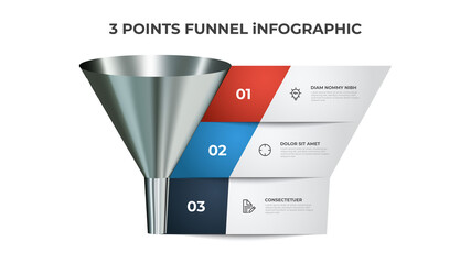 Poster - Funnel infographic diagram, chart element with 3 points, list, options, can be used for presentation, digital marketing, sales, etc.