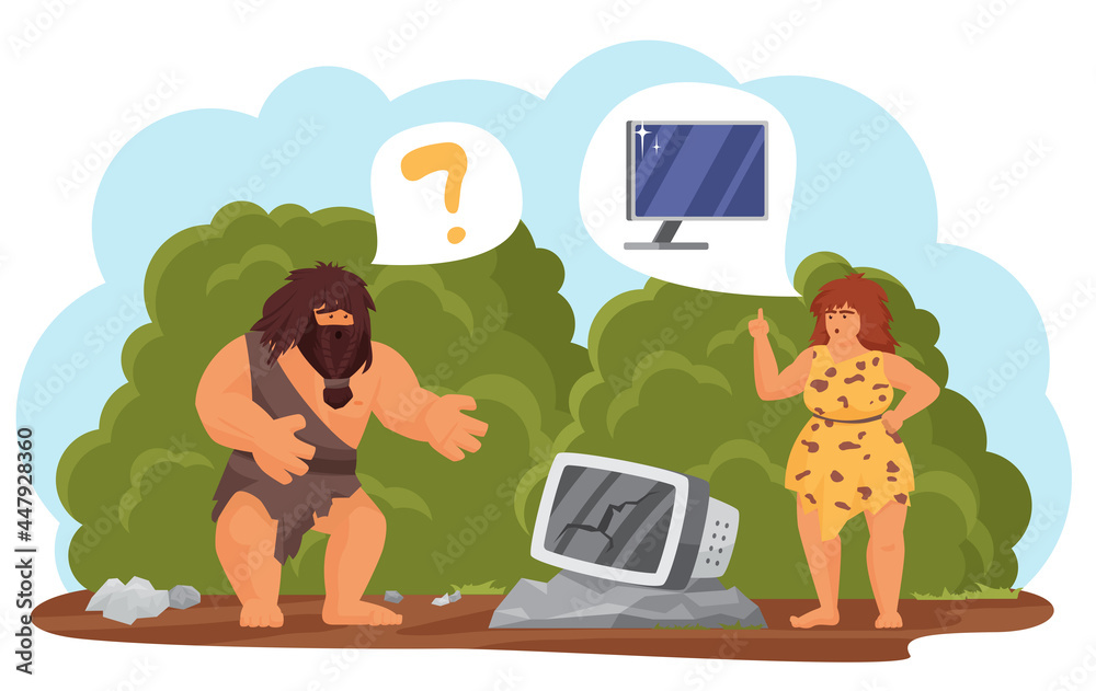 Primitive Technology Men Primitive tribe people with modern technology vector illustration ...