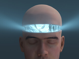 Sticker - glowing artificial brain in the head 