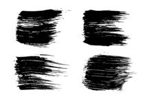 Set Of Black Brush Strokes Isolated On White. Ink Splatter. Paint Droplets. Digitally Generated Image. Vector Design Elements, Illustration, EPS 10.