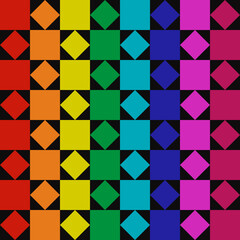Poster - Rainbow rhombs and squares. Vector checker shapes ornament. Seamless wallpaper geometric shapes.