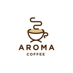 Aroma coffee tea morning line outline logo with mug cup and smoke hipster logo icon design for cafe , restaurant cafetaria illustration