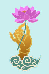 Wall Mural - lotus flower and buddha hand, vector illustration buddhist symbol 연꽃 일러스트