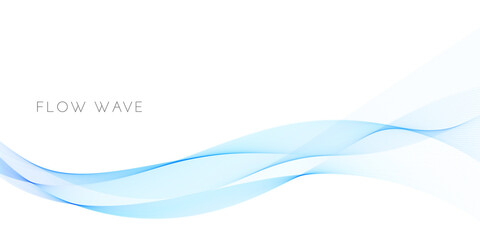 Abstract background with smooth blue wave curve. Wavy flow design isolated on white background. Fluid curve element for brochure, presentation. Vector illustration of sound energy movement