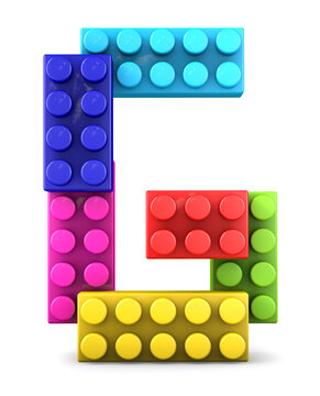 Alphabet G made of colorful bricks. 3d letter. 3d illustration.