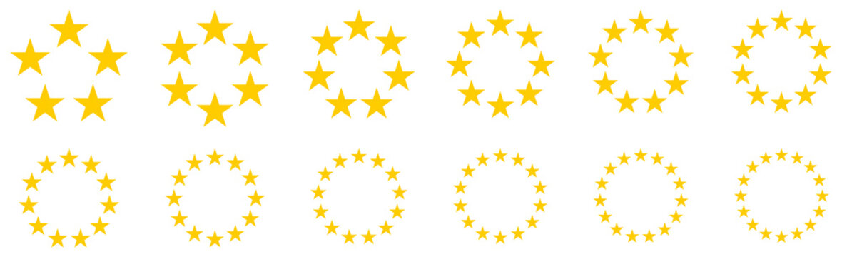 Circle made out of five pointed stars, version with five to sixteen objects, can be used as infographics element
