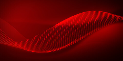 Poster - Red Abstract Technology Glowing Shapes and Particles connecting dots background wallpaper. Modern elegant and futuristic backdrop