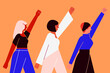 Three women of different ethnicity protesting. Women's rights. Me too movement. Vector illustration, flat design, women supporting women