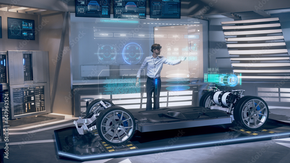 High Tech Automatic Design Automotive Engineer Programming Specs and Performance of Electric Car ...