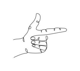 Wall Mural - Gun gesture one line art. Continuous line drawing of gesture, hand, forefinger, pointing.