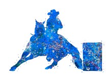 Barrel Racing Blue Watercolor Art, Abstract Sport Painting. Blue Sport Art Print, Watercolor Illustration Artistic, Decoration Wall Art.