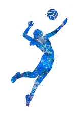 Volleyball Player Girl Blue Watercolor Art, Abstract Sport Painting. Blue Sport Art Print, Watercolor Illustration Artistic, Decoration Wall Art.