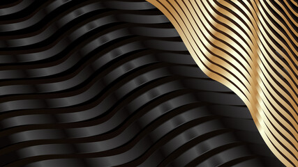 Poster - Black and gold gradient wavy stripe lines with high quality textured background